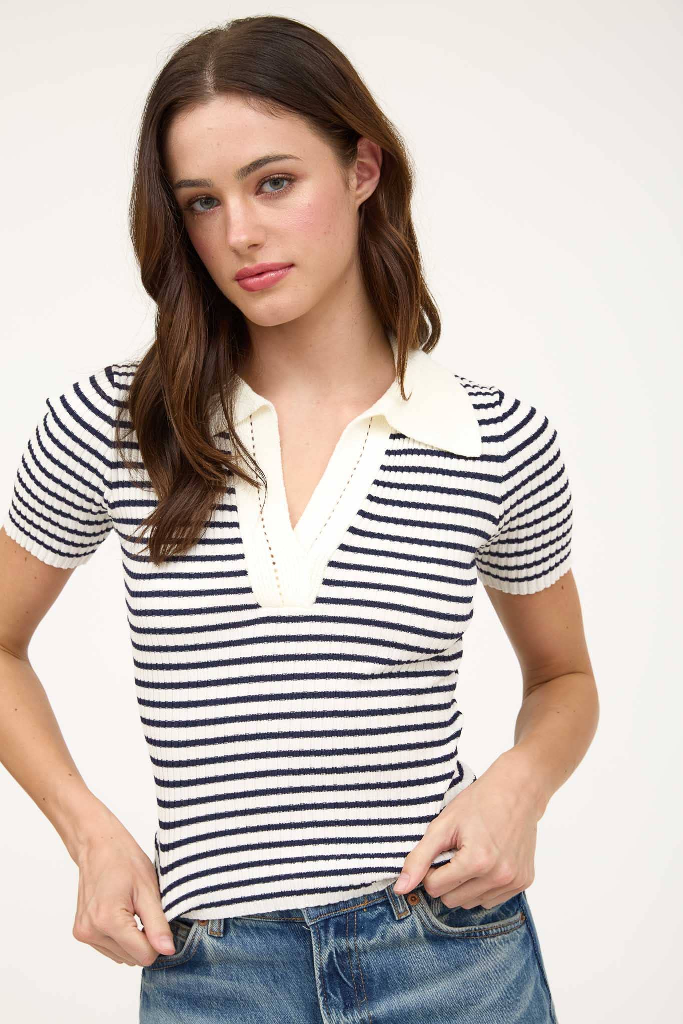 Paula Striped collared knit top
