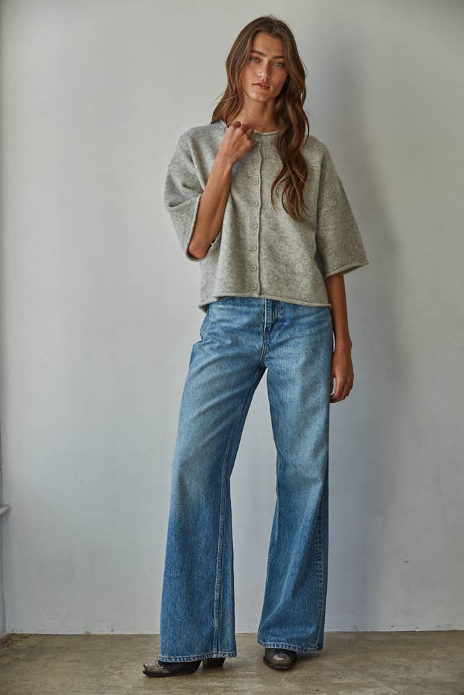 Lottie Knit Sweater Quarter Sleeve Button Up Cardigan Top