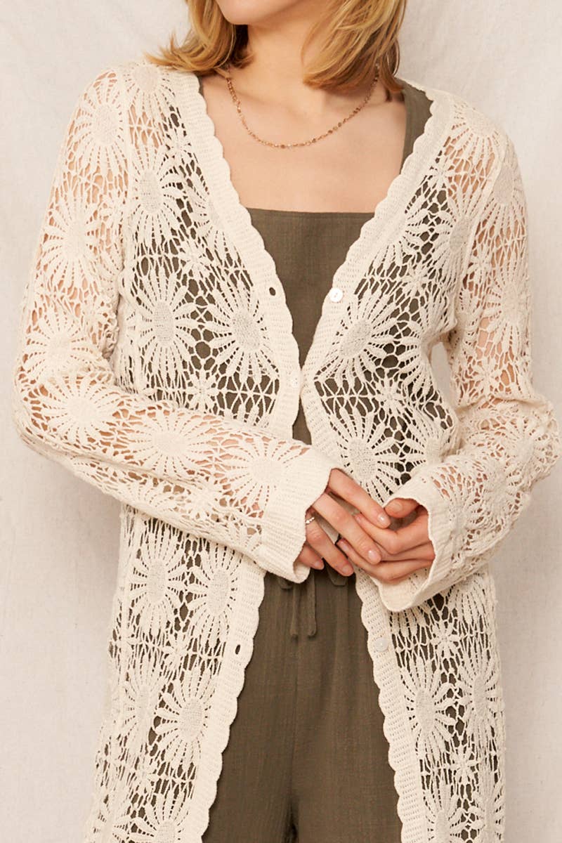 Flower Pattern Crochet Kimono Cardigan