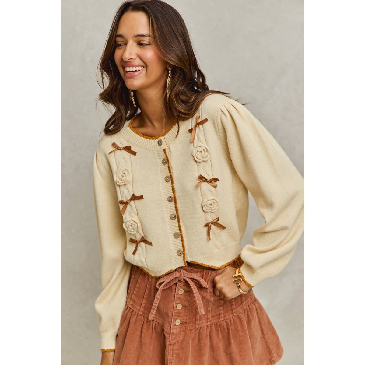 Margo ribbon & rose sweater/cardigan
