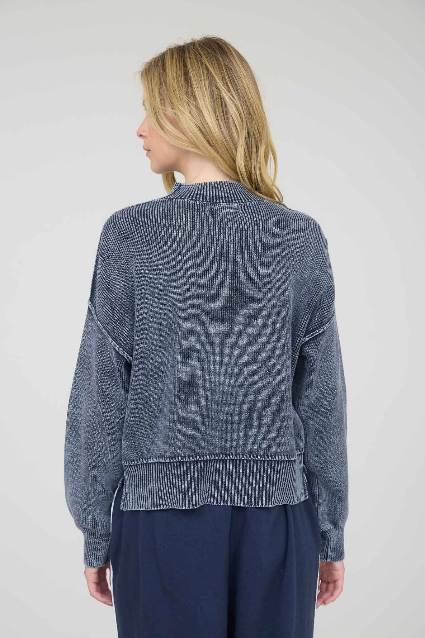 End Game mineral washed knit pullover sweater in navy