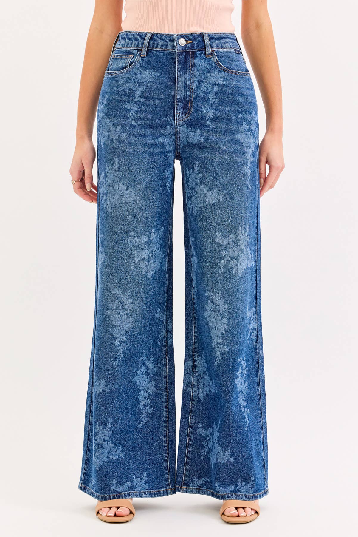 Cello High Rise Floral Wide Leg jeans