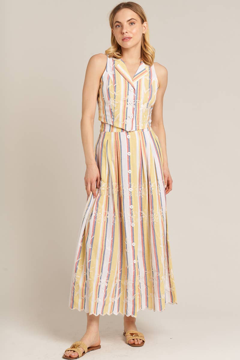 Sasha Embroidered Multicolor Striped Mid Skirt