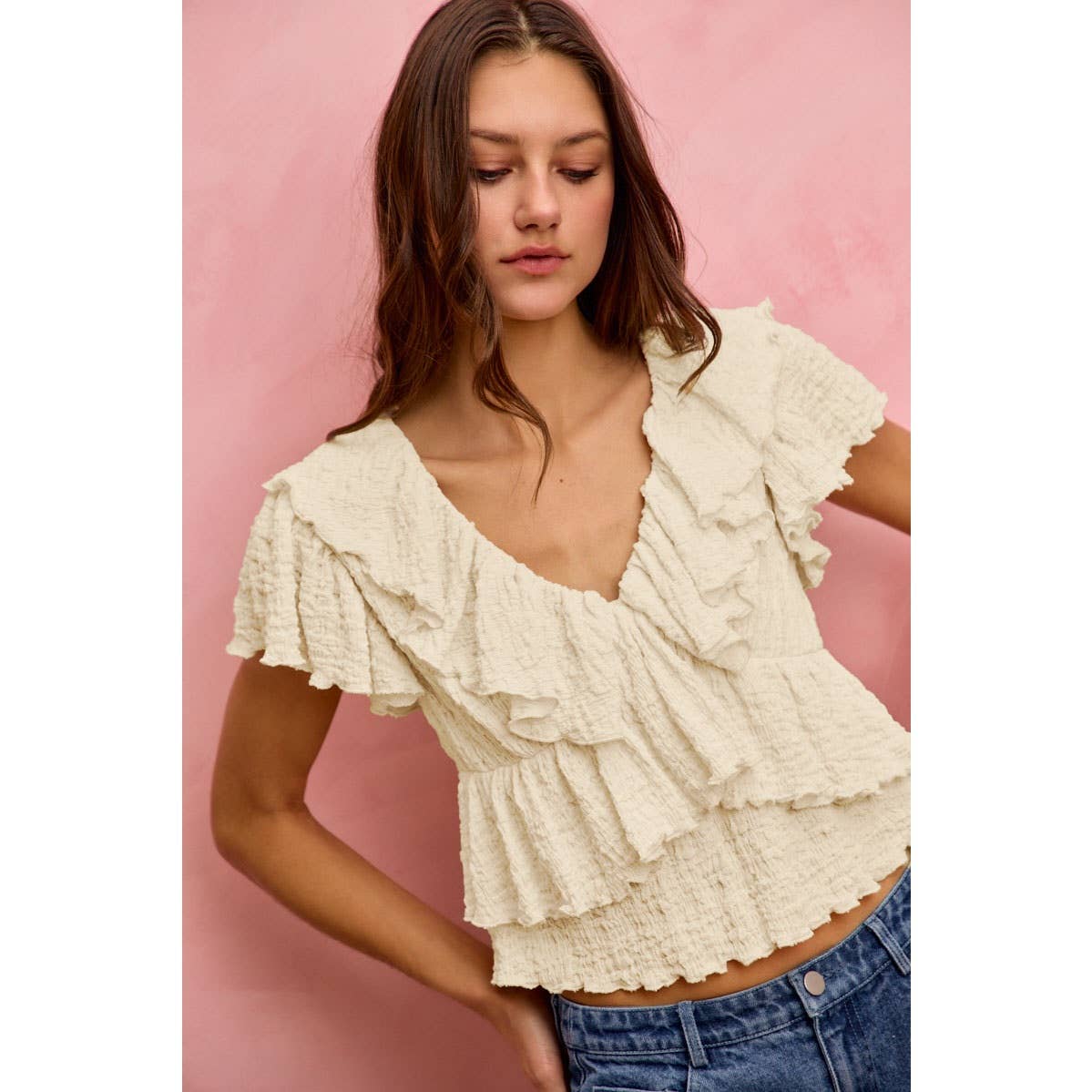 Cora Textured knit ruffle top