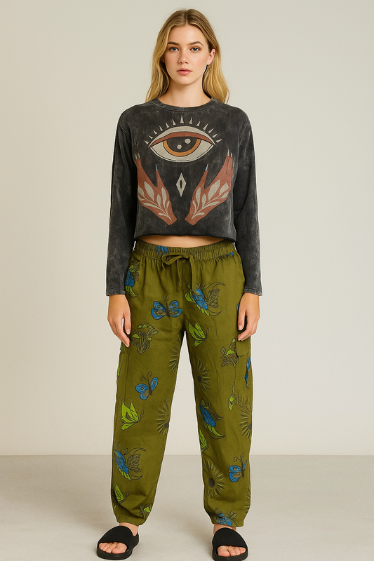 Handcrafted eye crop top 100% Cotton