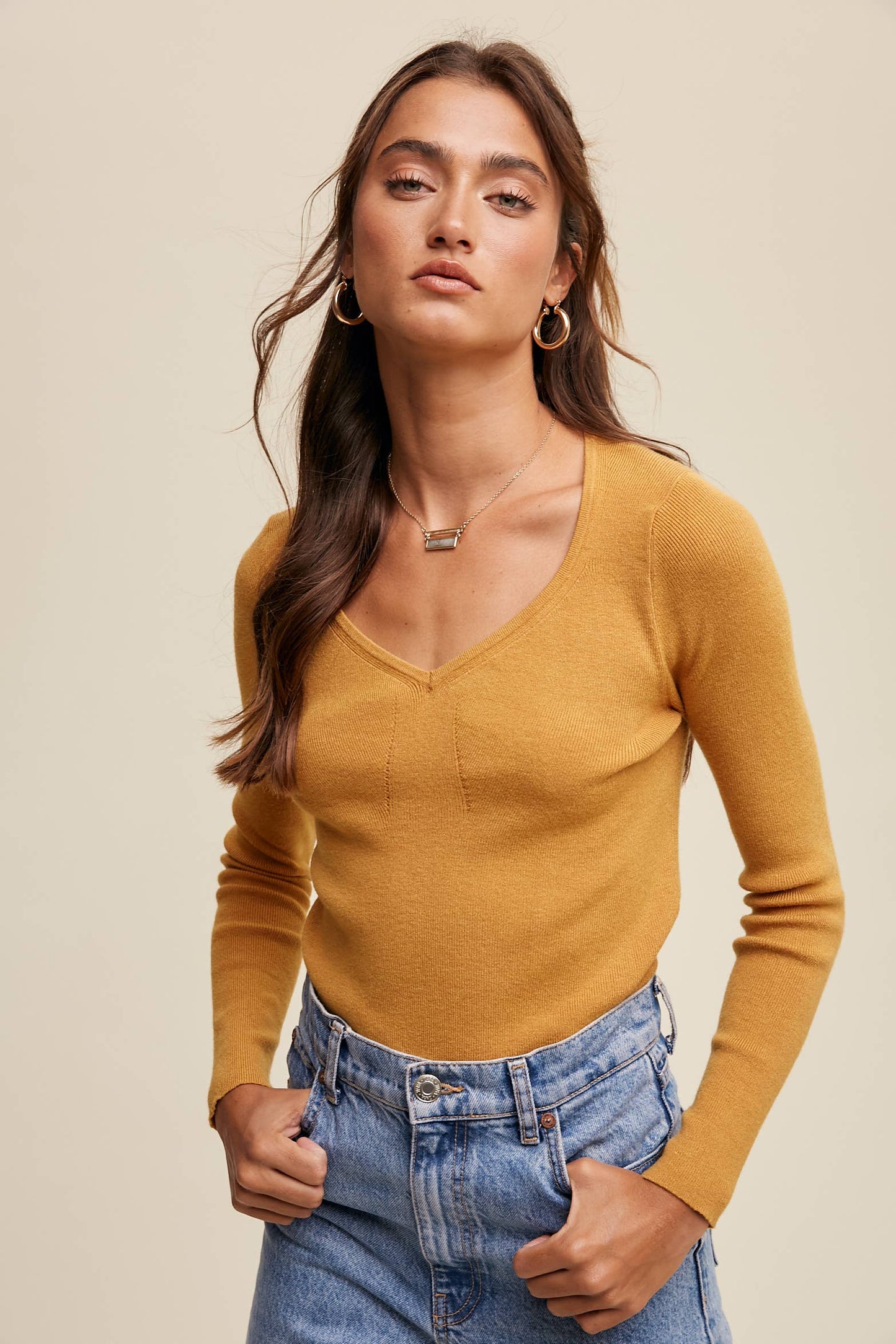 Jamie Fitted V-Neck Knit Top