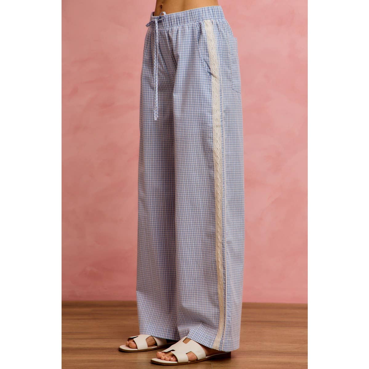 Bradford gingham pin stripe & lace detail pants