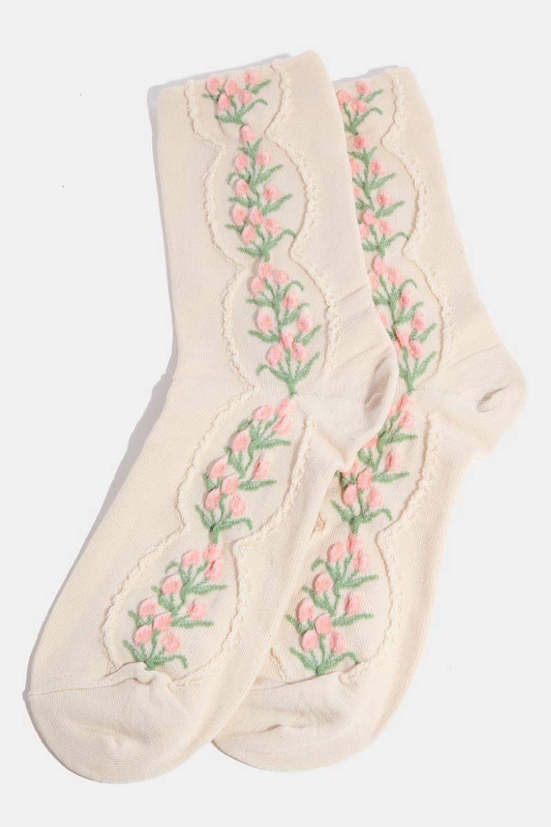 Tulip Vine Embroidered Socks