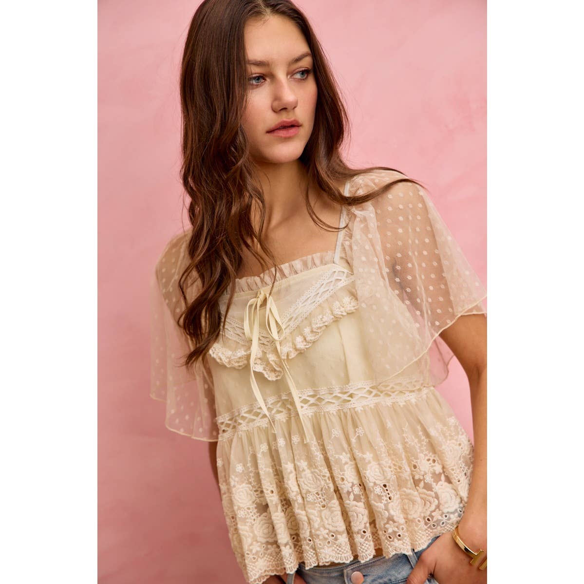 Posie Boho lace trim top