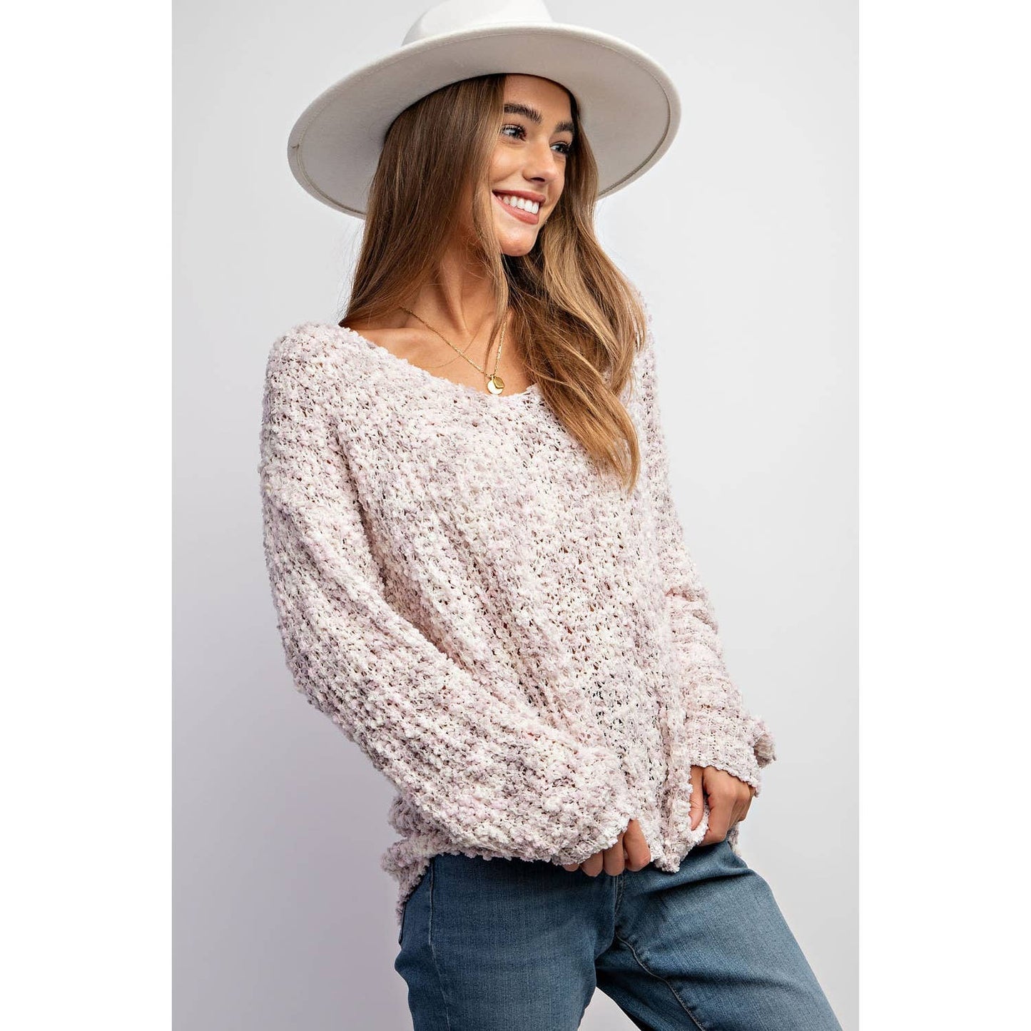 Heart You loose popcorn knit sweater pullover