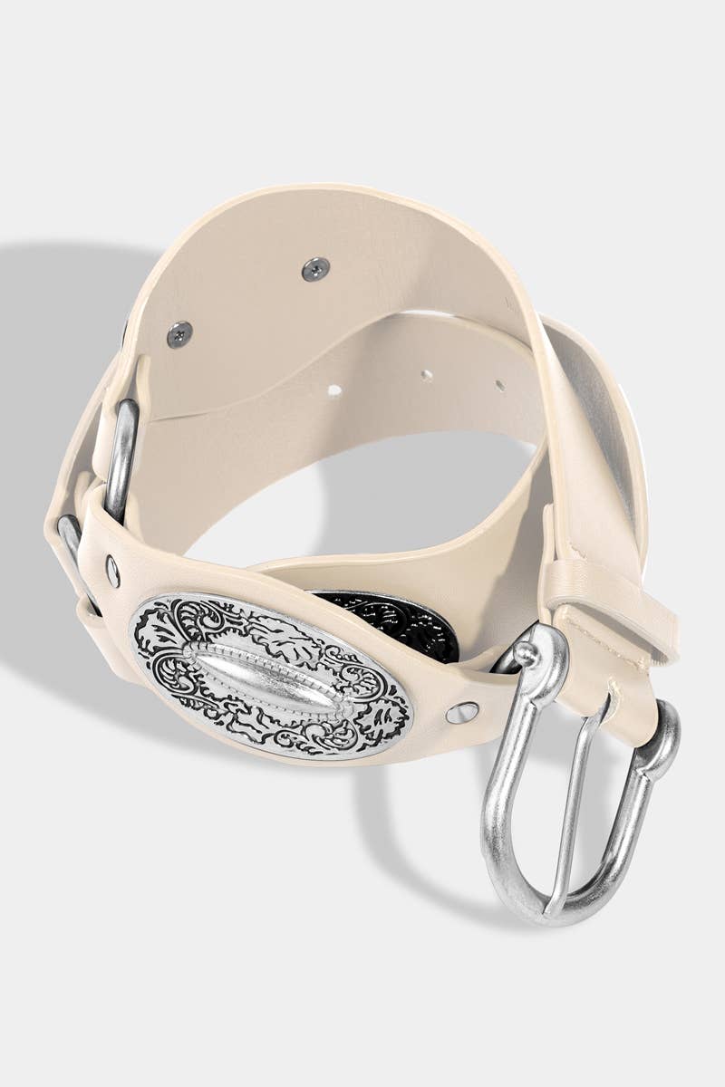 Floral Western Oval Decor Faux Leather Belt
