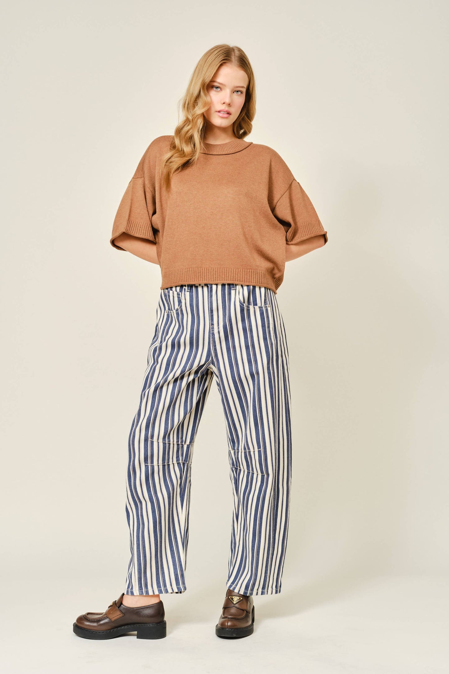 Sandy striped barrel jeans