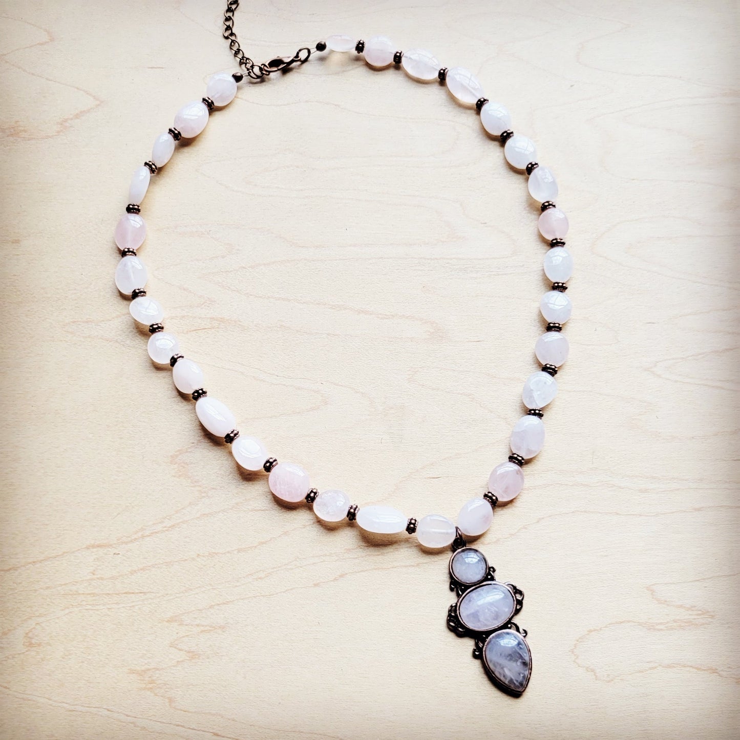 ONLINE EXCLUSIVE  Rose Quartz Beaded Collar Necklace w/ Pendant 260d