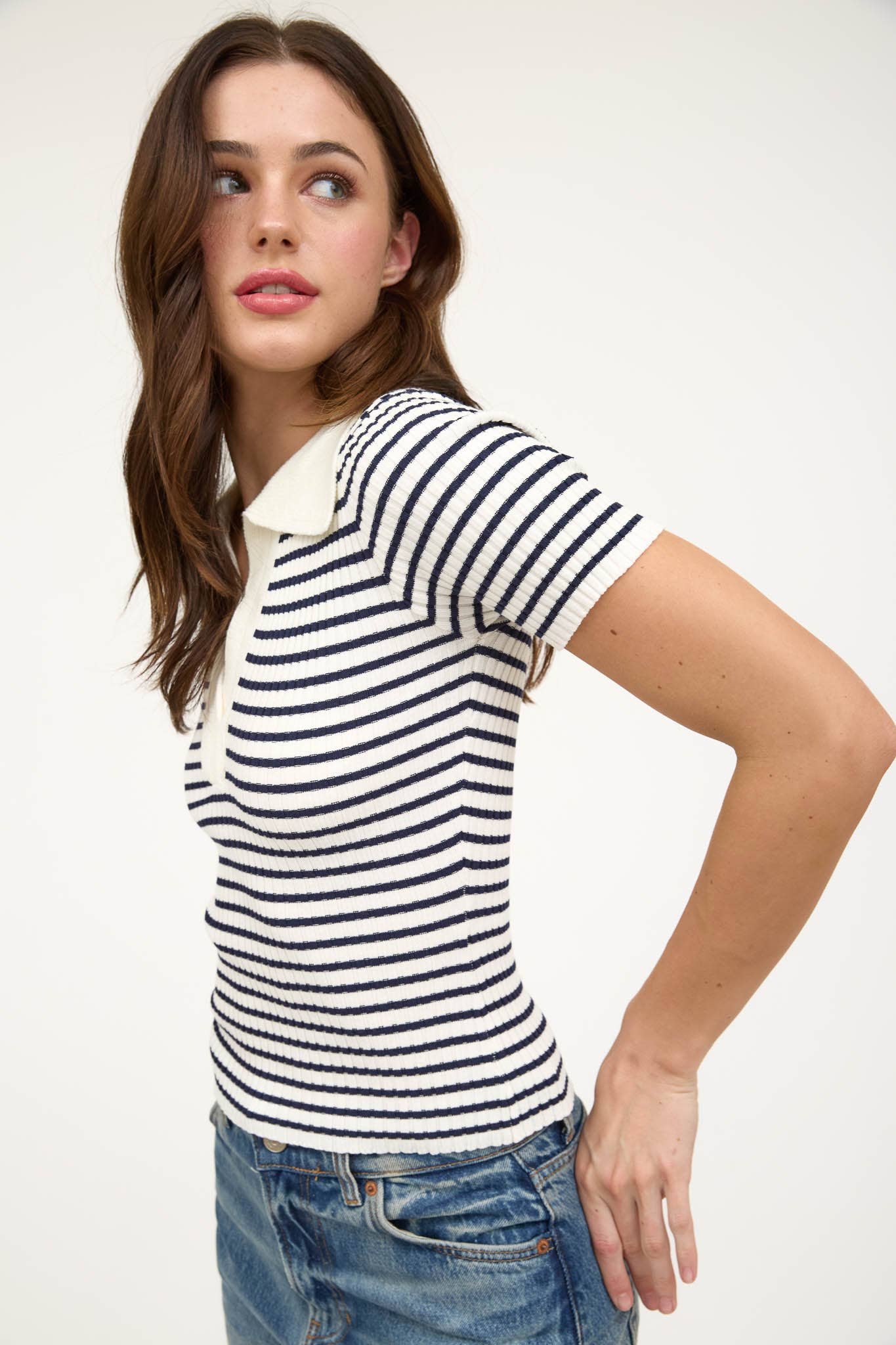 Paula Striped collared knit top