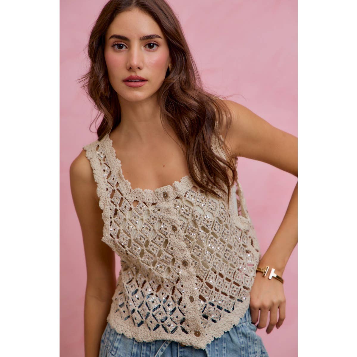Jewel sequin crochet tank/vest
