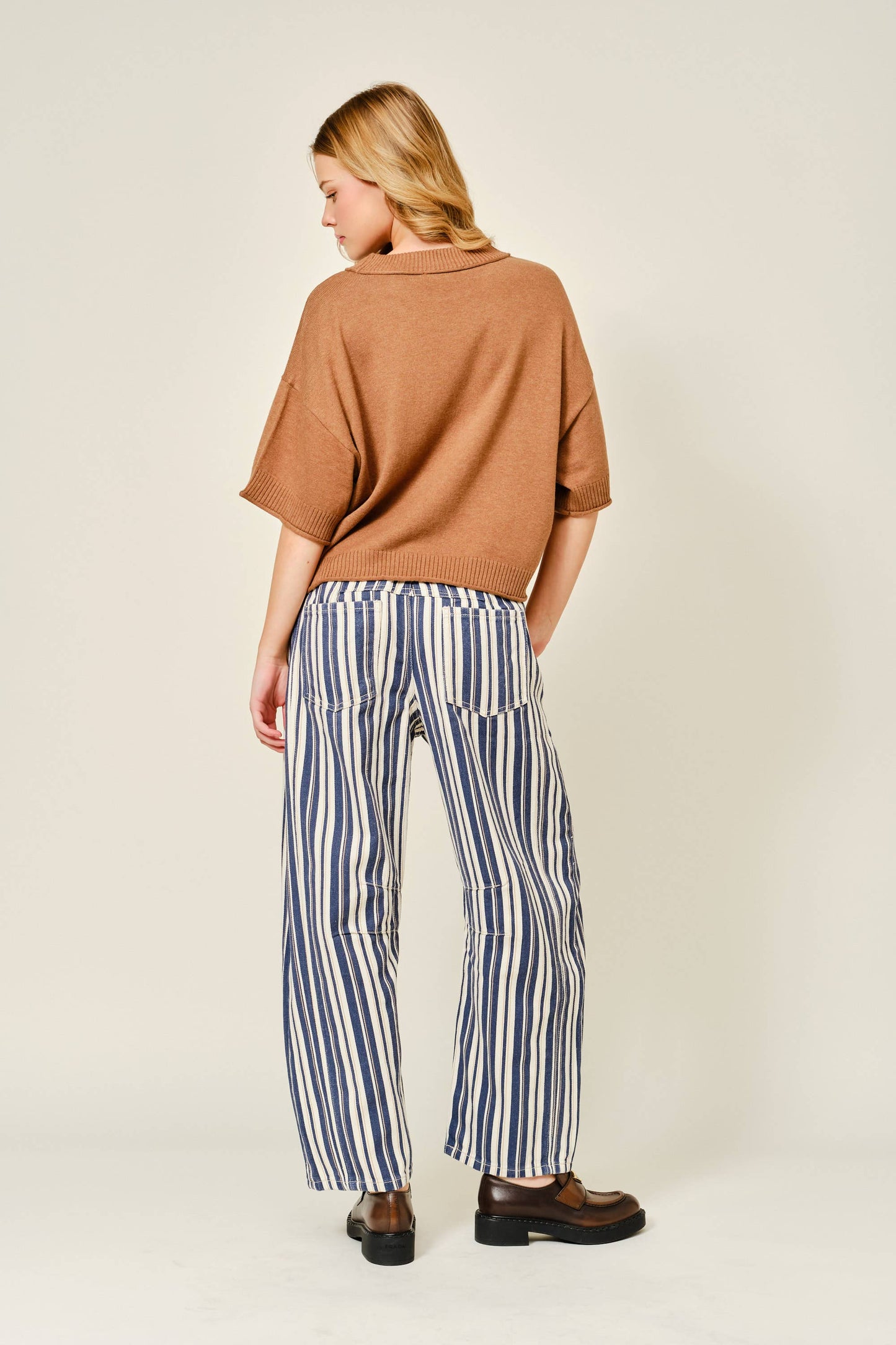 Sandy striped barrel jeans