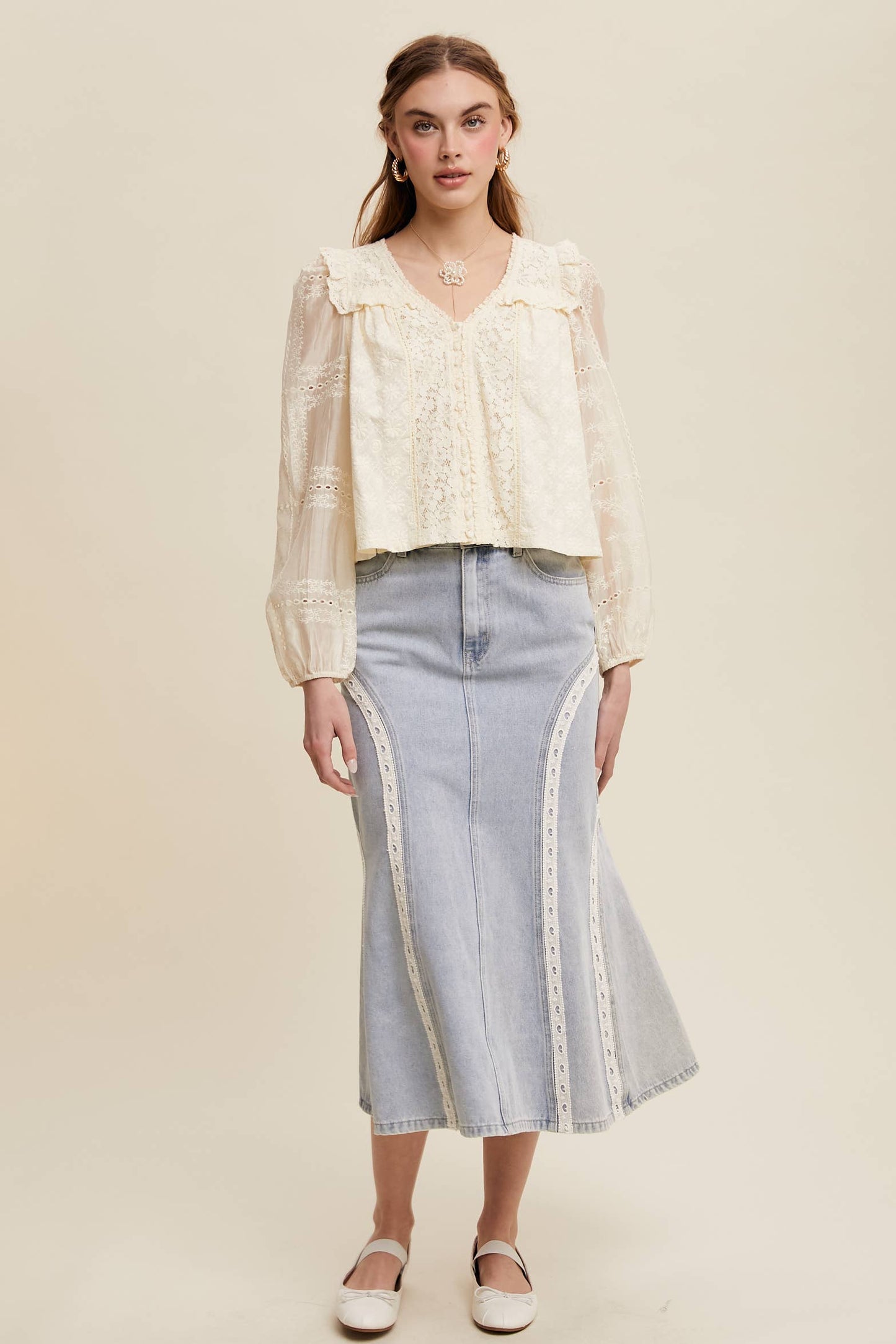Lina Delicate Embroidered Lace Blouse