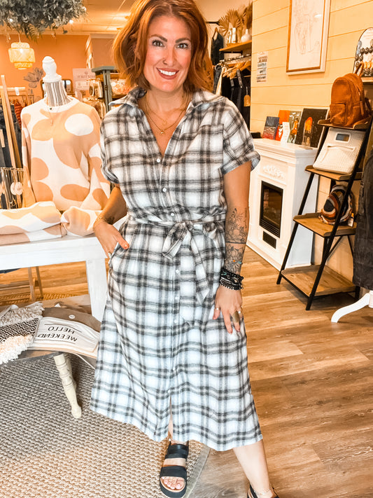 Prairie Plaid Midi Dress