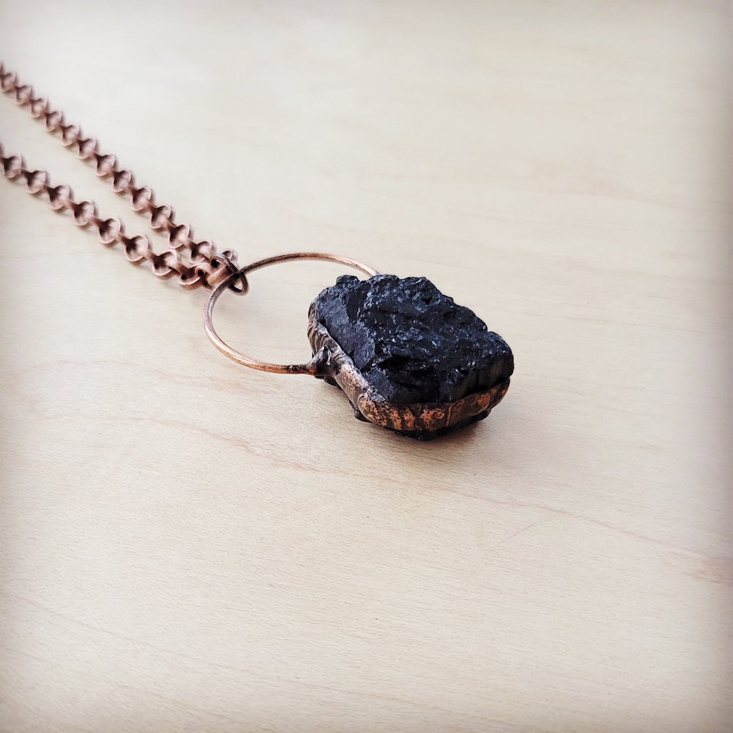 ONLINE EXCLUSIVE Long Copper Necklace with Black Agate Pendant 261r