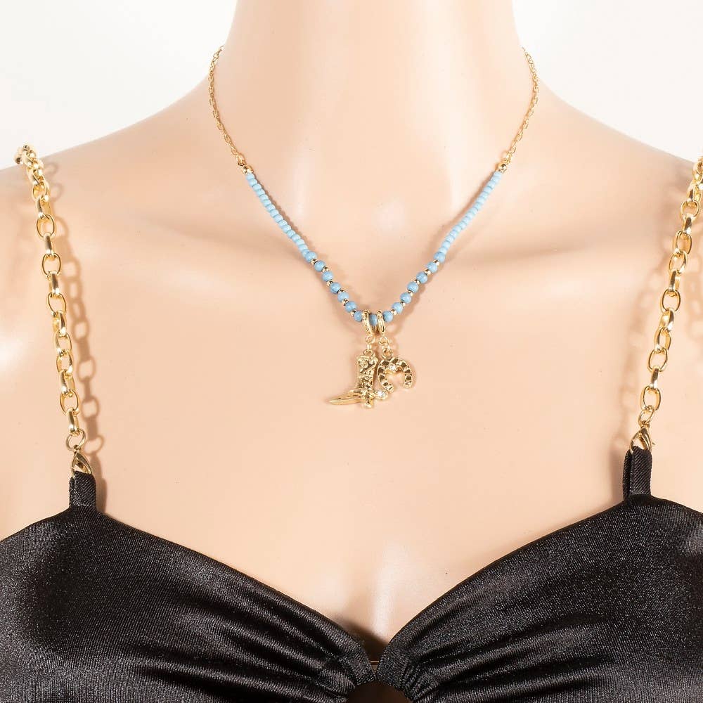 Western Cowboy Boot And Horseshoe Charms Chain Necklace