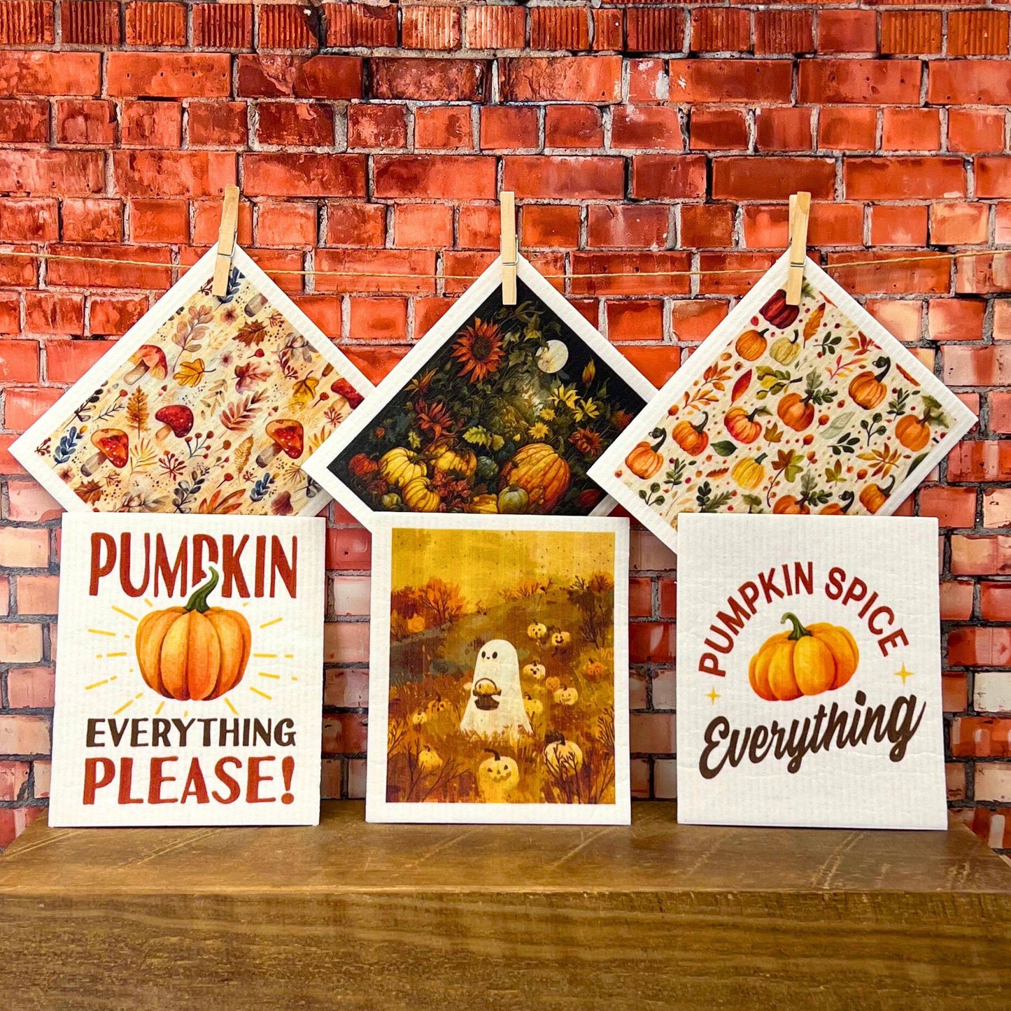 Fall Harvest Mushrooms Swedish Dishcloth