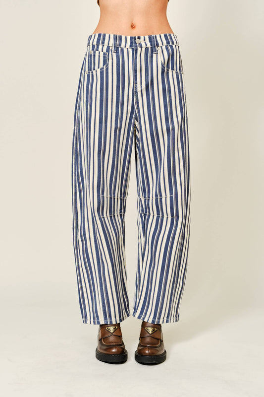 Sandy striped barrel jeans