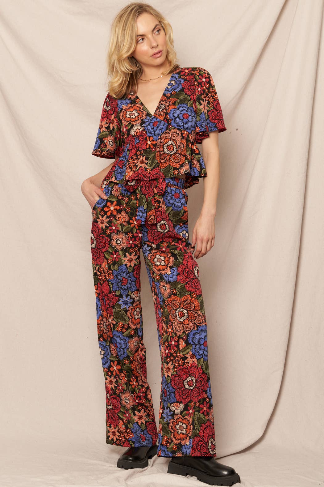 Penny Lane High Waisted Floral Print Pants