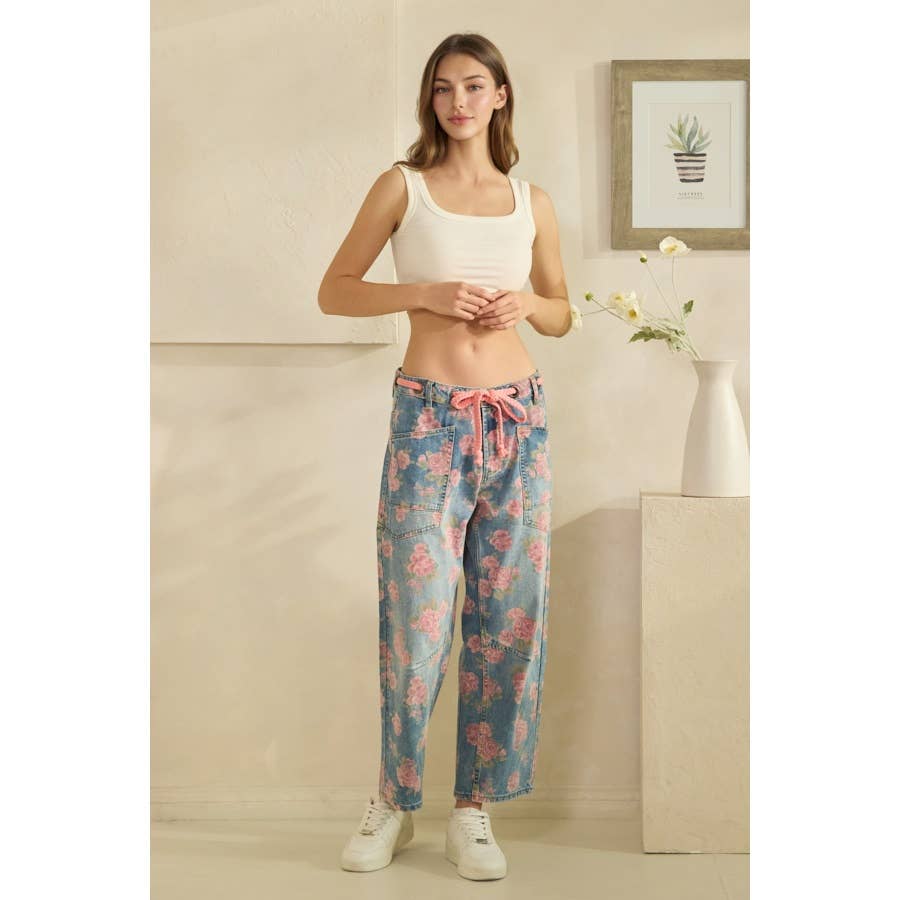 Oli & Hali washed floral print barrel jeans