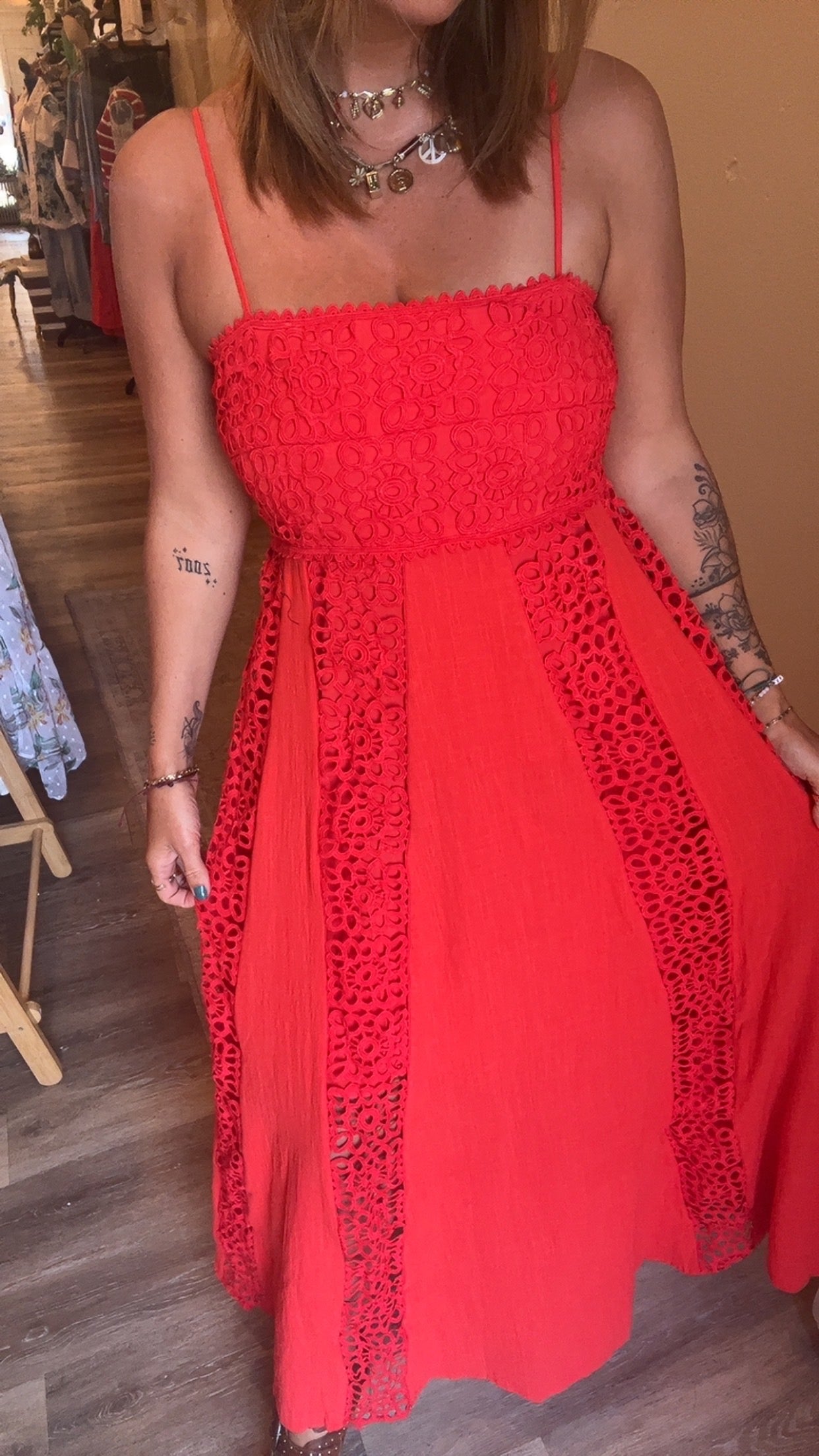Good Feels Crochet Lace and Crepe Maxi Dress