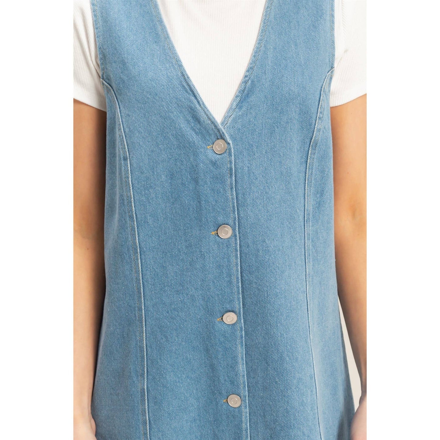 V-Neck Button-Front Denim Dress