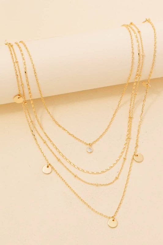 Mini Coins And Cz Charm Layered Chain Necklace