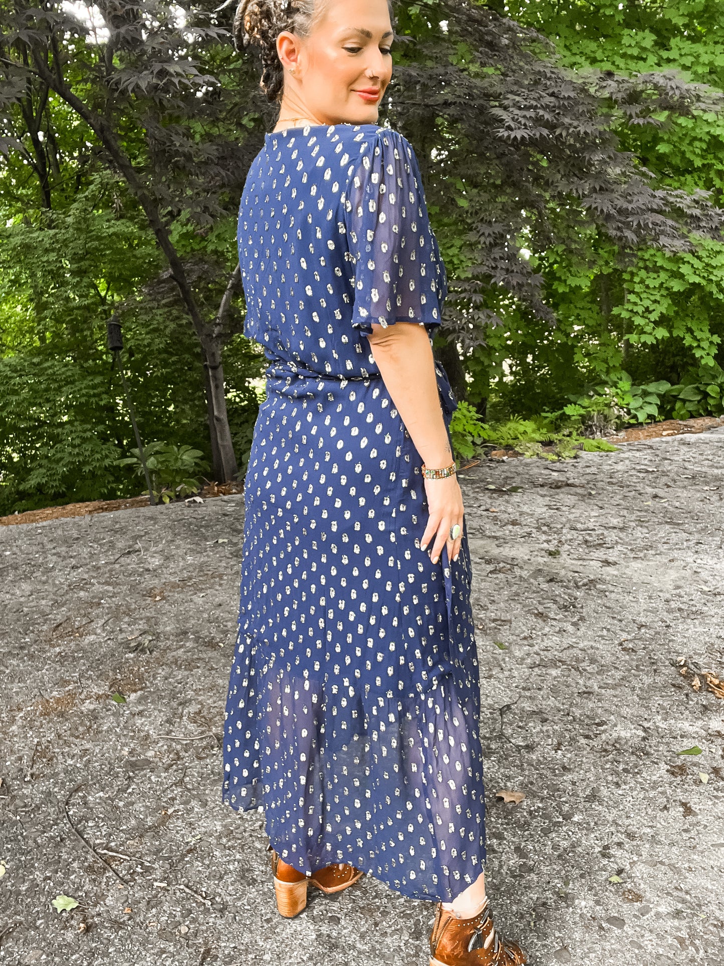 Kenna Short Sleeve Sequin Polka Dot Wrap Dress