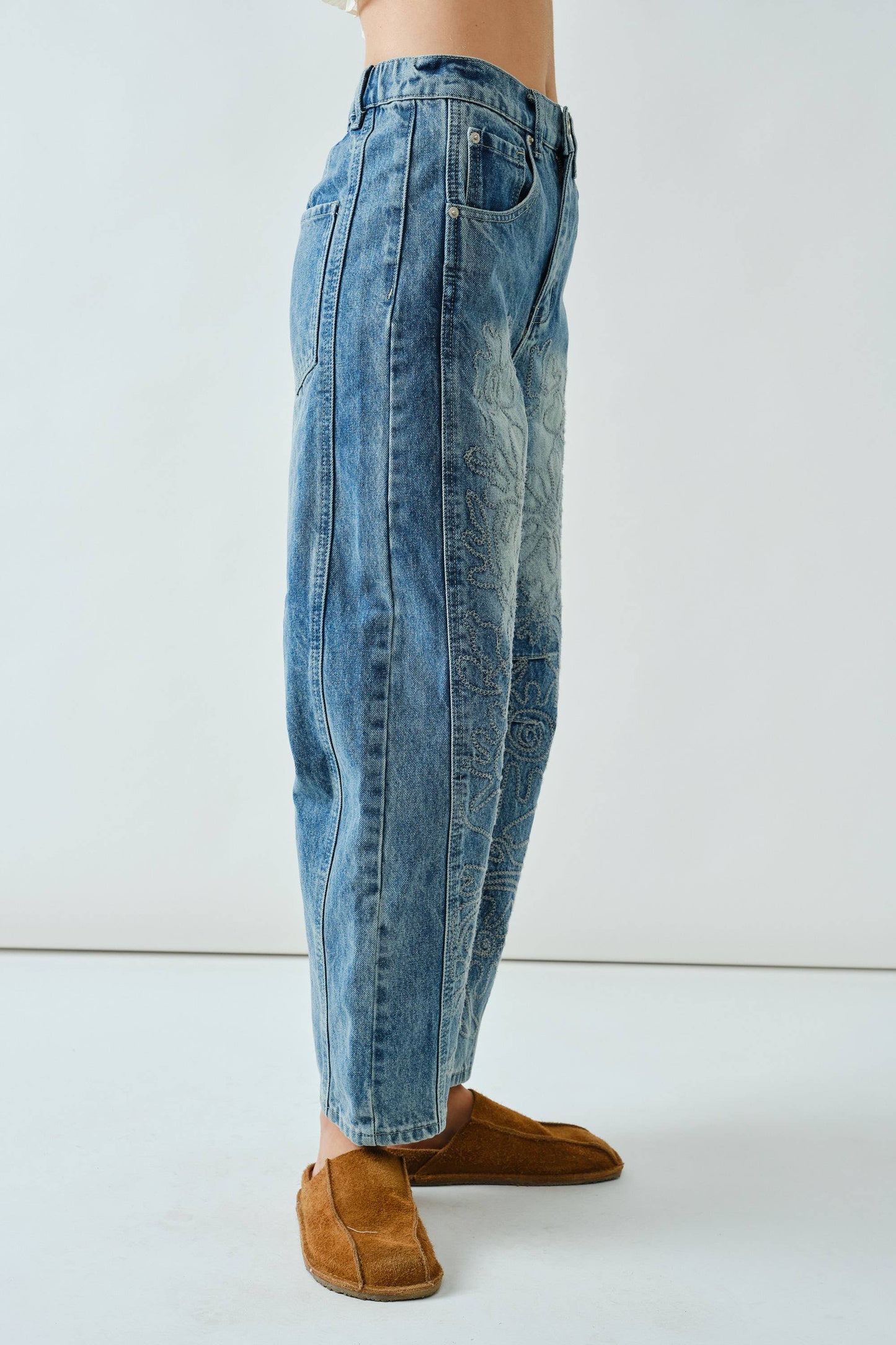 Lex embroidered cotton barrel pants