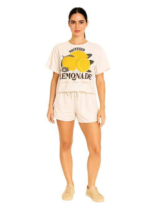 Retro print lemonade cotton crop top