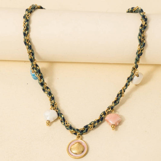Stainless Steel Clam Shell Coin And Epoxy Charms Braided