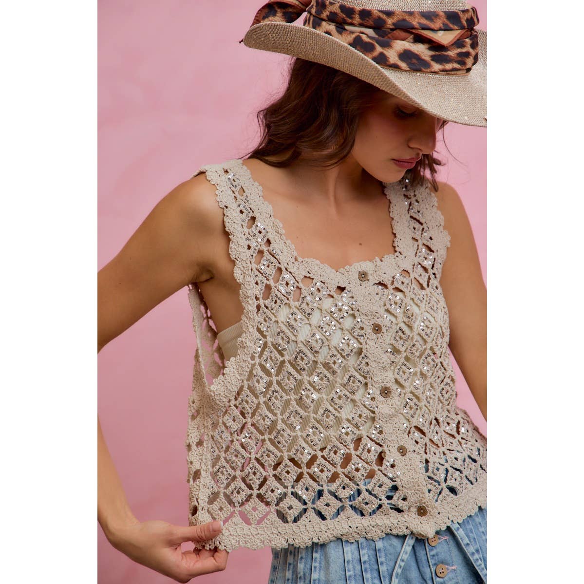 Jewel sequin crochet tank/vest