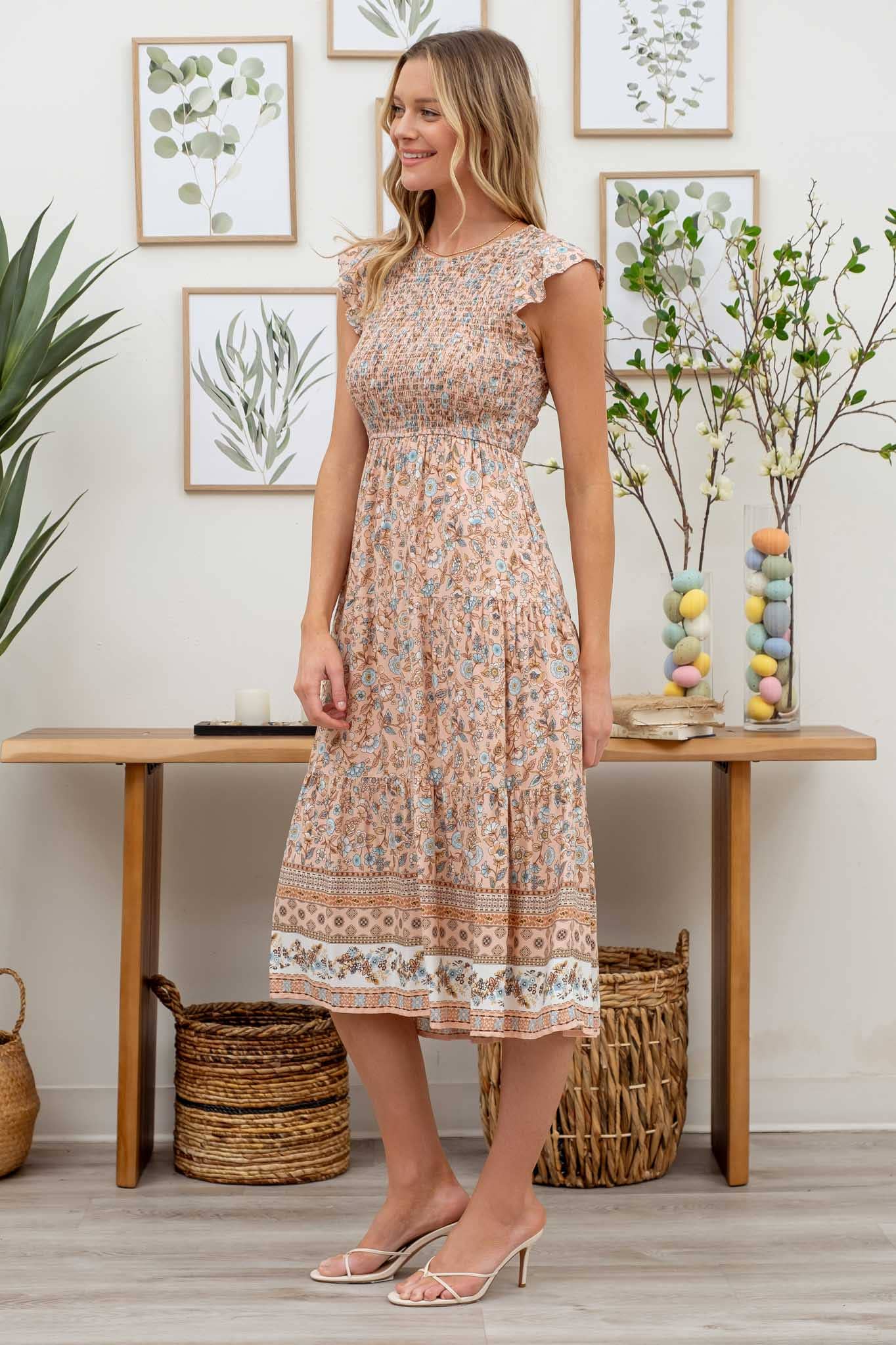 Meadows smocked midi dress