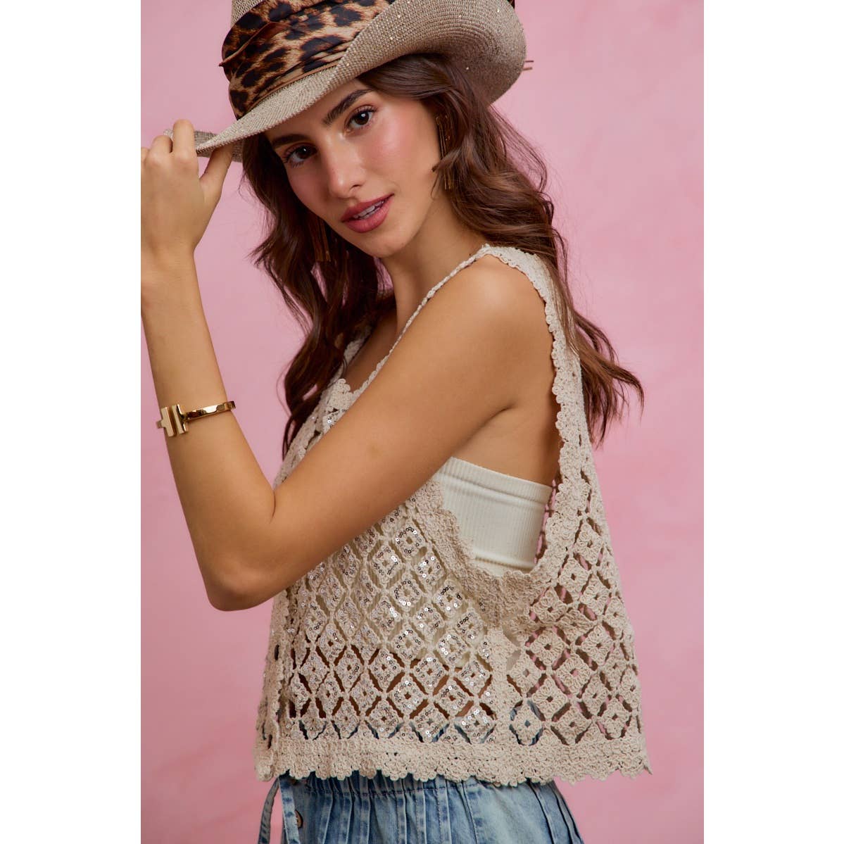 Jewel sequin crochet tank/vest