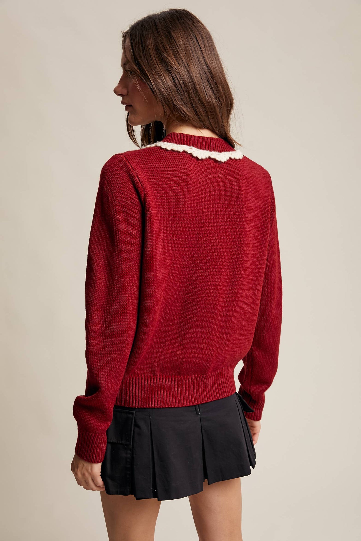 Daisy Embroidered Trim Cardigan Sweater