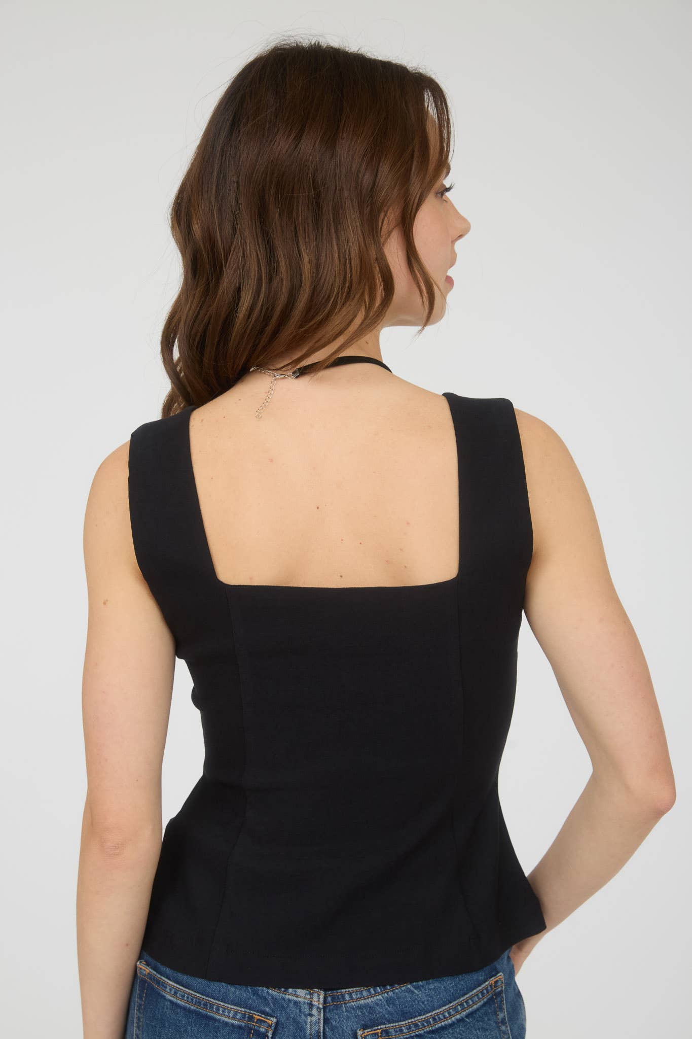 ZIP-UP SQUARE NECK TANK