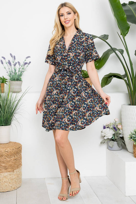 Floral Print Button Down Dress