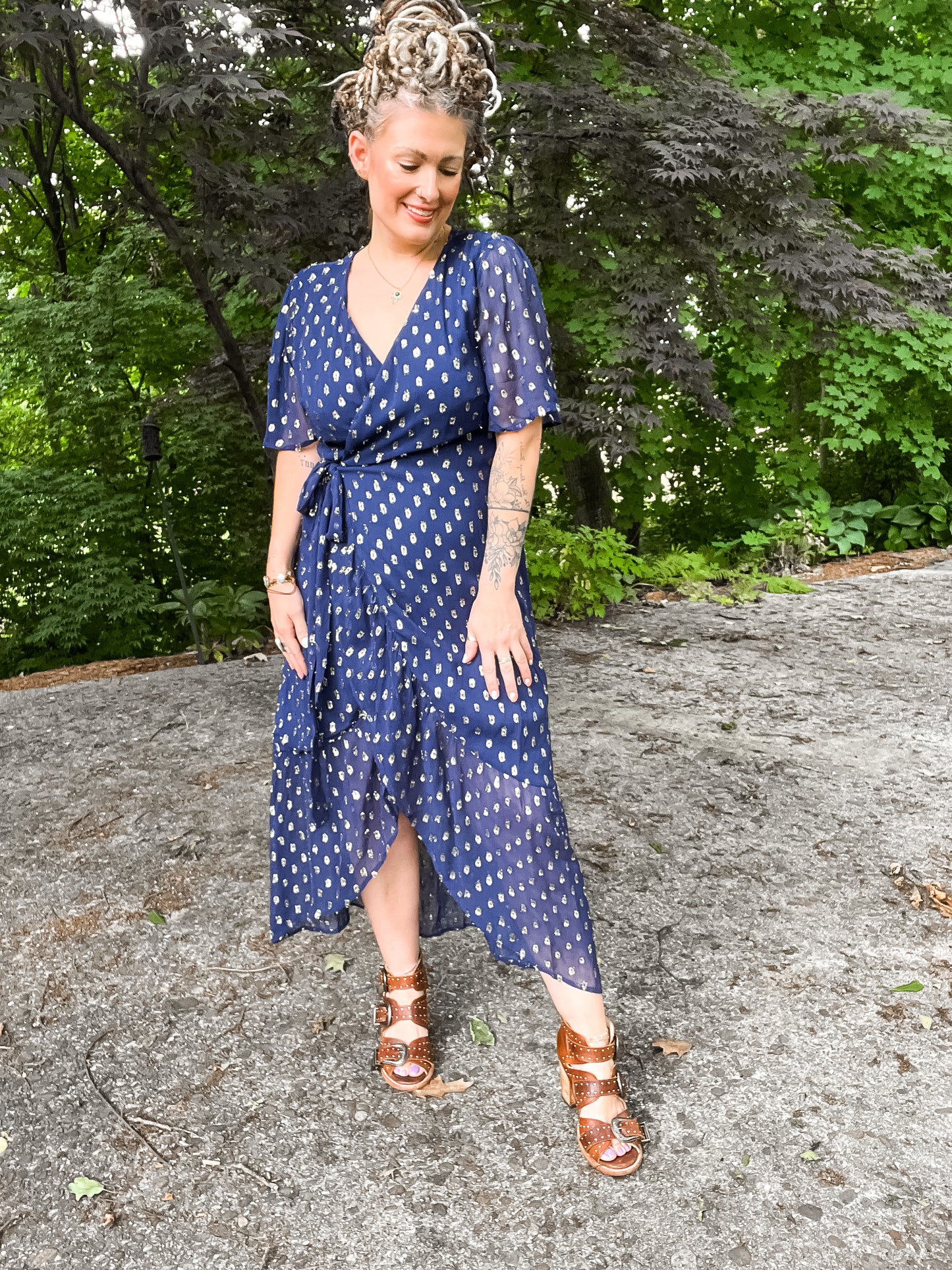 Kenna Short Sleeve Sequin Polka Dot Wrap Dress