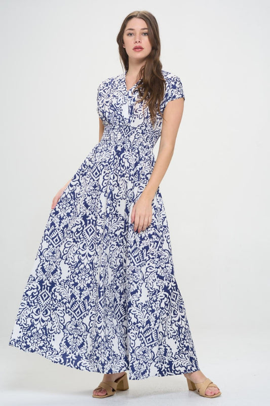 ONLINE EXCLUSIVE RENEE C Printed Smocked Waist Maxi Dress
