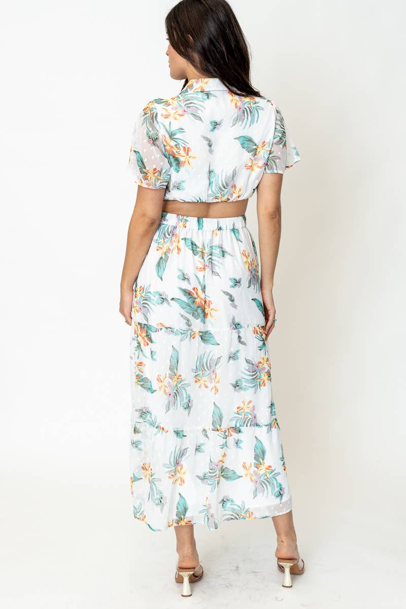 Juliette Tropical Maxi Dress with Waist Cut-Out