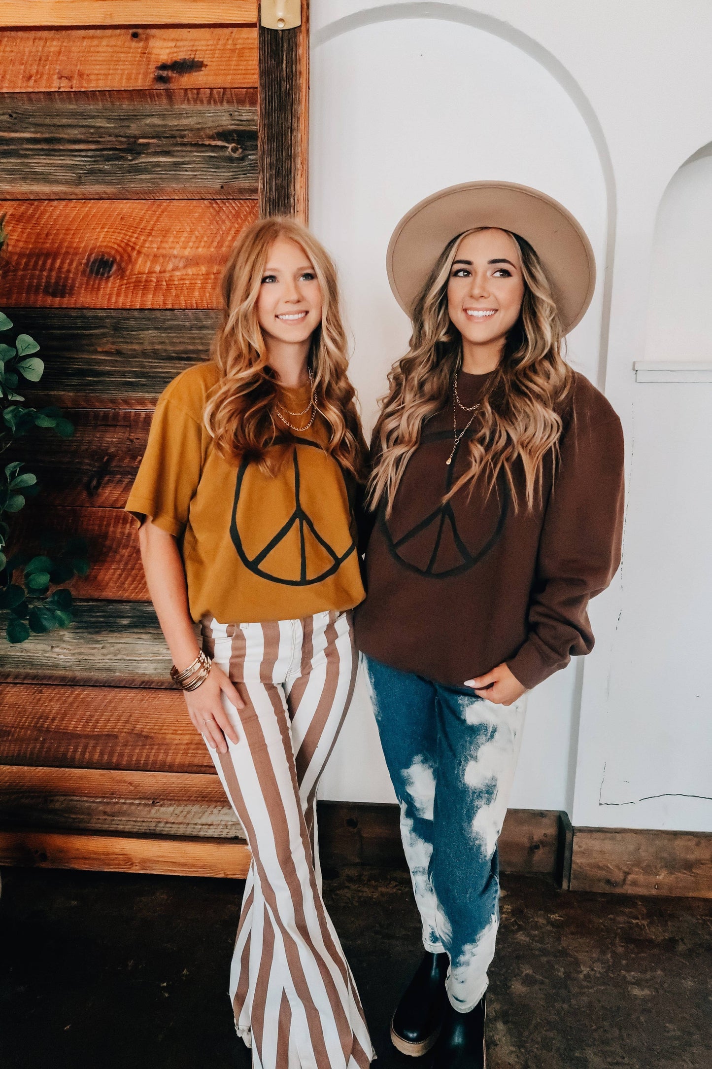 Oversized Peace sign & Never Regret Showing Kindness Mock Neck Tee