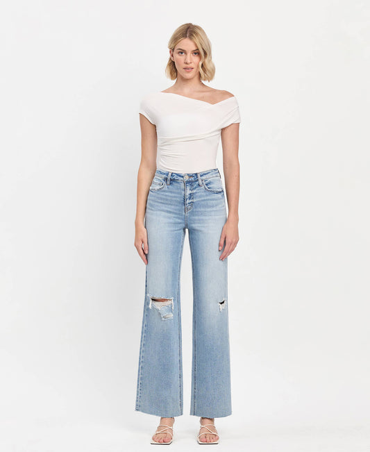 Vervet High Rise raw hem wide leg jeans