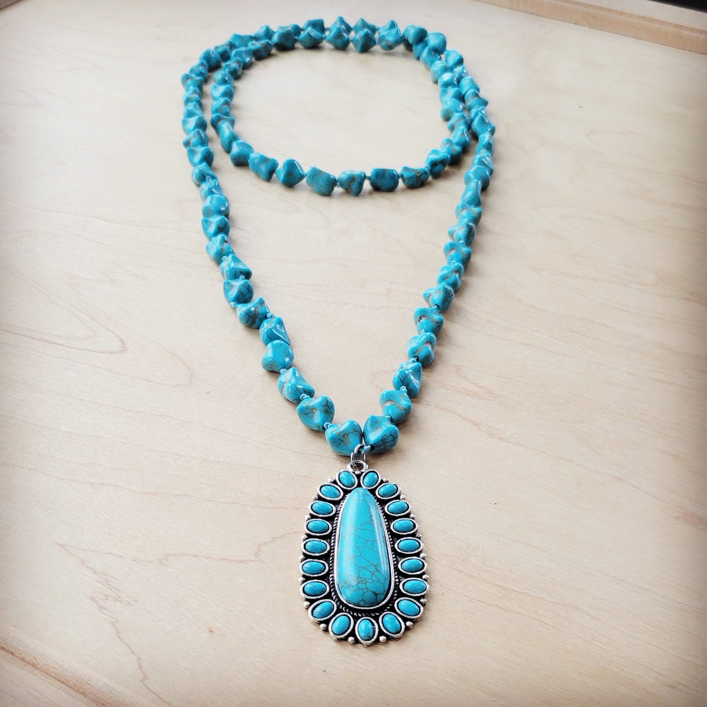 ONLINE EXCLUSIVE Long Western Turquoise Beaded Necklace w/ Squash Blossom Pendant 261w