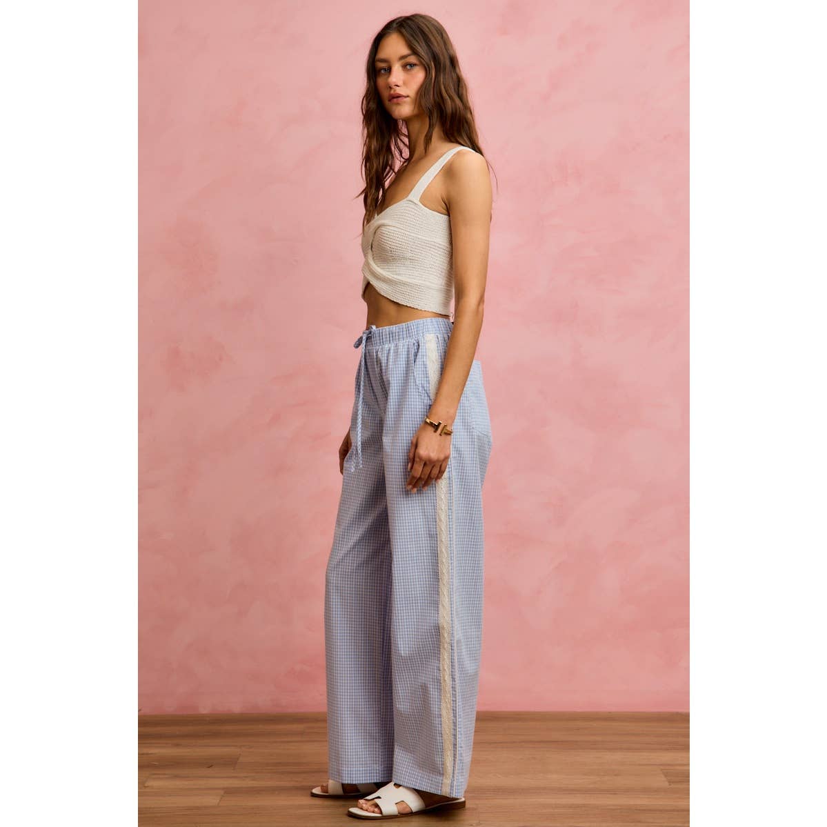 Bradford gingham pin stripe & lace detail pants