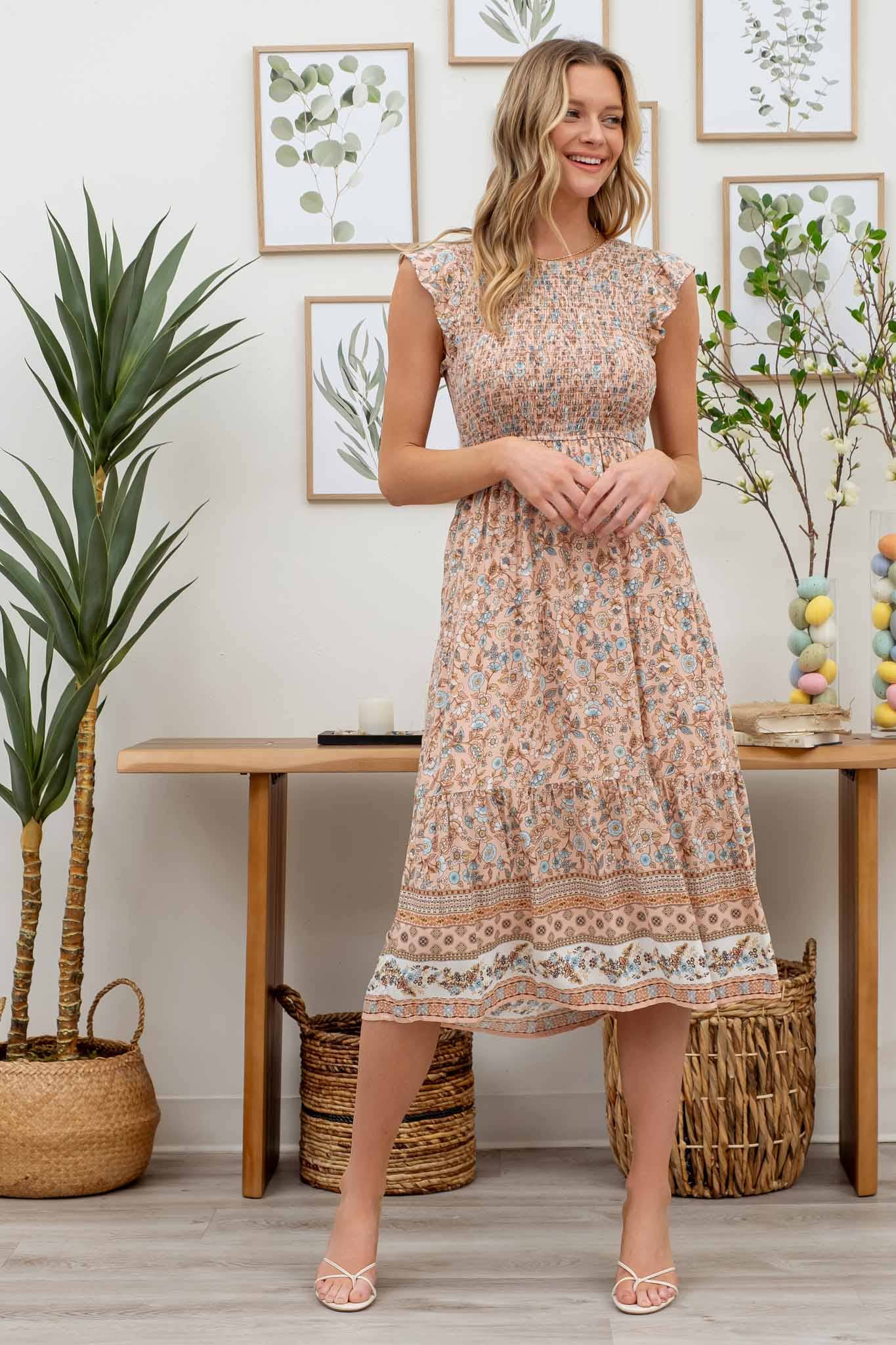 Meadows smocked midi dress