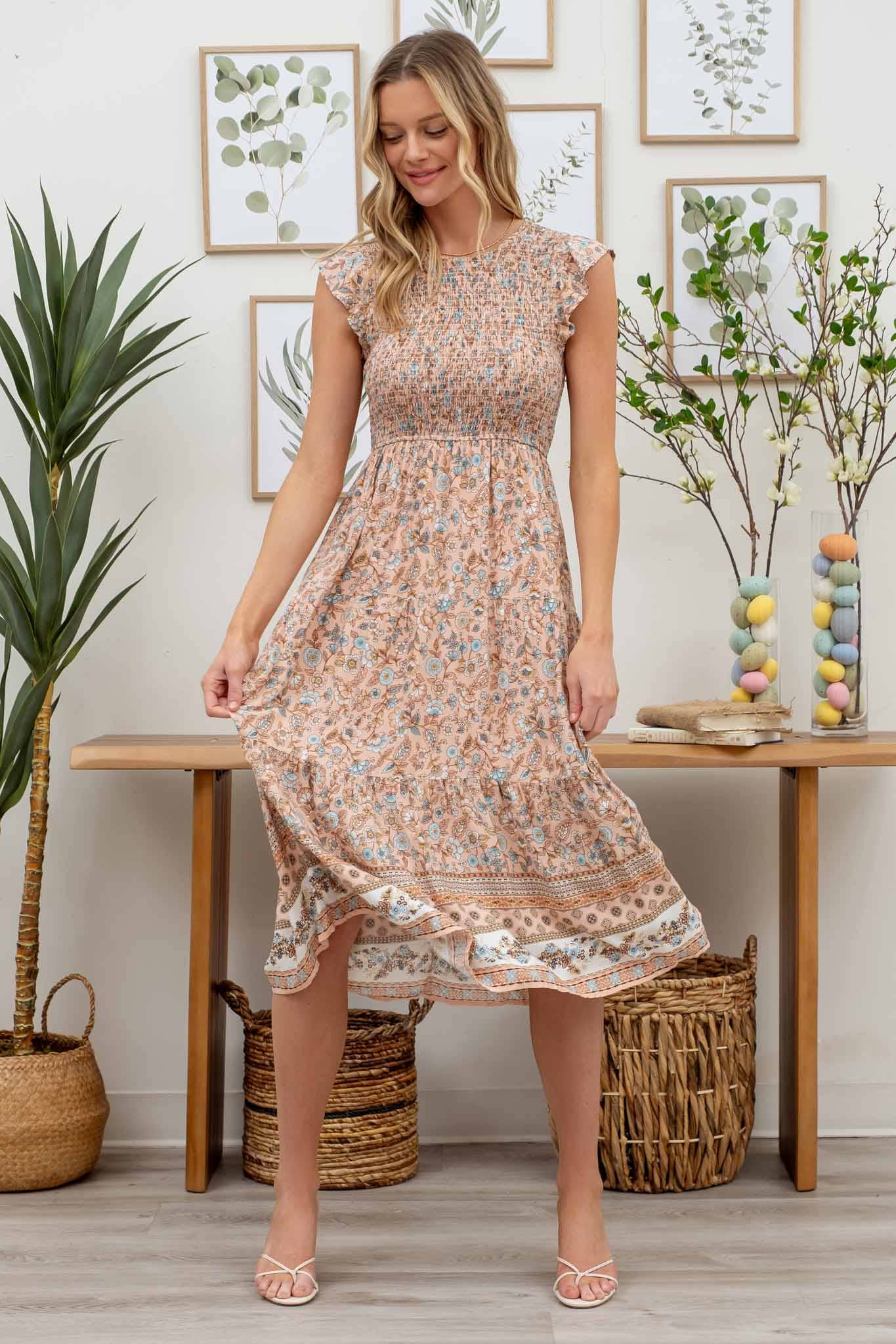 Meadows smocked midi dress